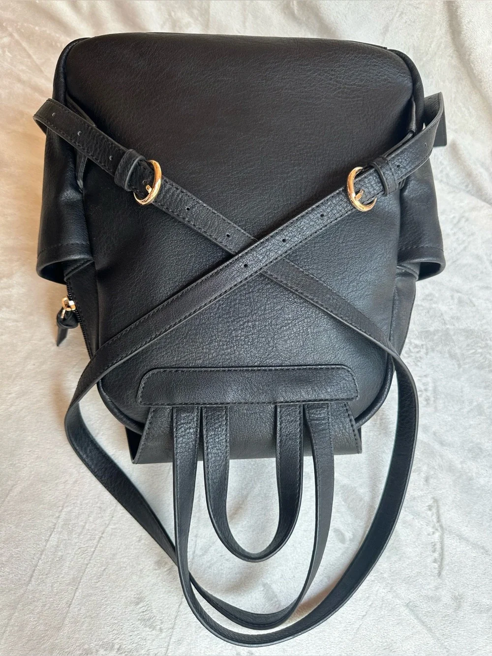 LC Lauren Conrad Black Faux Leather Backpack with Gold Accent